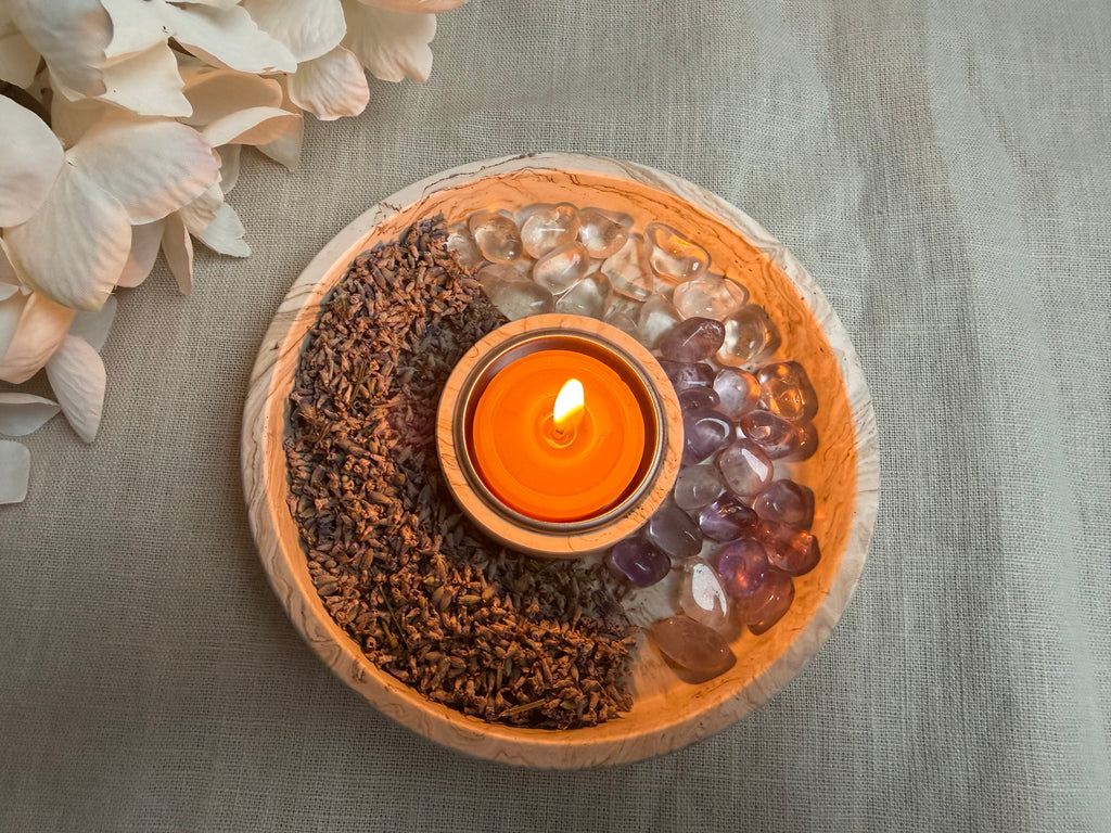 Ritualset Teelicht – Stille braun marmoriert